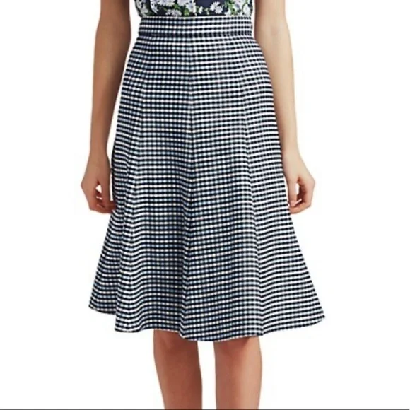 Michael Kors Collection Tattersall Stretch Wool Gabardine Flare Skirt size 14 - Picture 6 of 13